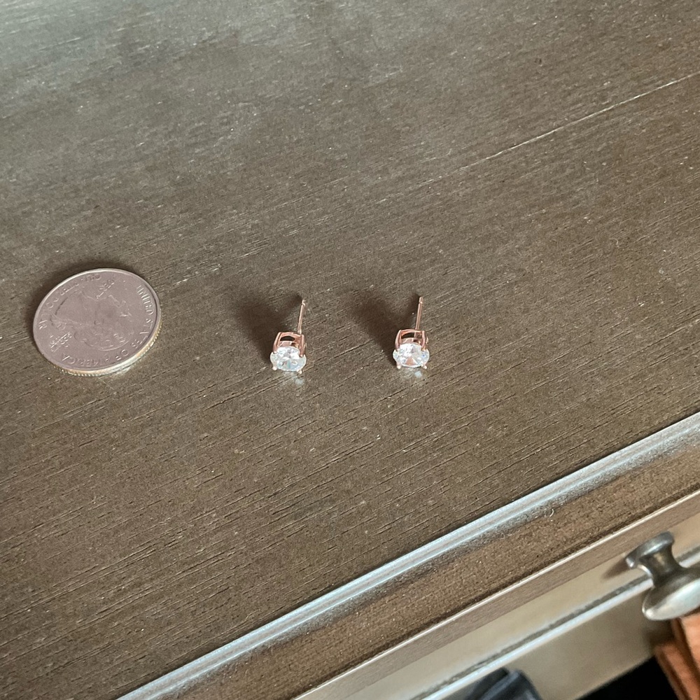 Diamonique rose gold stud earrings - Picture 2 of 2